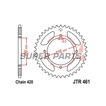 Πίσω γρανάζι -JT- JTR461,54, 54 δόντια, ατσάλινο, Kawasaki KX 100 1988-2020, KX 80 1986-2000, KX 85 2001-2004, 2006, 2008, 2010-2020, Suzuki RM 100 2003