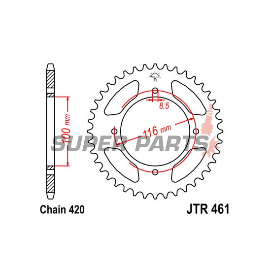 Πίσω γρανάζι -JT- JTR461,49, 49 δόντια, ατσάλινο, Kawasaki KX 100 1988-2020, KX 80 1986-2000, KX 85 1998-2004, 2006, 2008-2020, Suzuki RM 100 2003