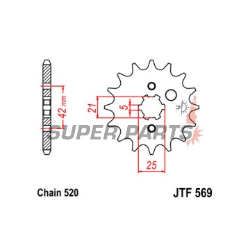 Μπροστινό γρανάζι -JT- JTF569,17, 17 δόντια, Kawasaki KDX 200 1984-1990, 1993-2006, KDX 220 1997-2005, KDX 250 1991, 1993-1994, KL 250 1978-1983, 2000-2003, 2009, KLX 250 1991-2000, 2006-2020, KLX 300 1997-2002, KV 250 1985-1986