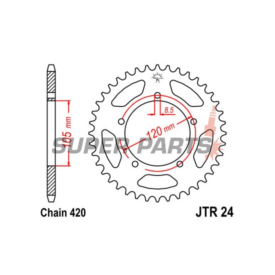 Πίσω γρανάζι -JT- JTR24,50, 50 δόντια, ατσάλινο, Aprilia MX 50 2003-2006, RX 50 1998-2005, Generic Trigger 50 2007-2012, Yamaha DT 50 2002