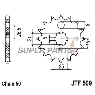 Μπροστινό γρανάζι -JT- JTF509,15, 15 δόντια, Kawasaki Z 400 1974-1980, Z 440 1980-1983