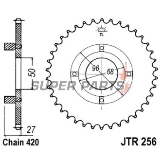 Πίσω γρανάζι -JT- JTR256,38, 38 δόντια, ατσάλινο, Honda ATC 70 1976-1985, C 50 1970-1975, CB 50 1975-1982, CF 50 1979-1996, CT 70 1991-1994, ST 50 1988-1991, ST 70 1990-1996, XR 80 1979-1983