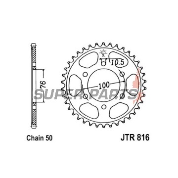 Πίσω γρανάζι -JT- JTR816,46, 46 δόντια, ατσάλινο, Suzuki GSF 1200 1995-2005, GSX 1200 1999-2001, GSX 550 1983-1987, GSX 750 1998-2003, GSX-R 1100 1995-1998, GSX-R 750 1992-1995, GT 750 1974-1975, RF 900 1994-2000
