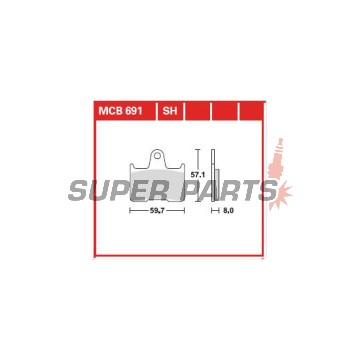 Τακάκια φρένων -TRW- MCB691, Honda CB400 Super Four (1999-2004), Kawasaki GTR1400 (2007-2017), ZX-14R Ninja 1400 (2006-2020), ZX-7RR Ninja 750 (1996-1999), ZZR1400 (2006-2019), MZ 1000S (2004-2005), Suzuki GSF650 Bandit/ABS (2005-2007)