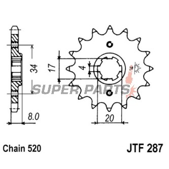Μπροστινό γρανάζι -JT- JTF287,13, 13 δόντια, Honda CB 250 1991-2008, CRF 230 2009-2010, XL 250 1984-1988