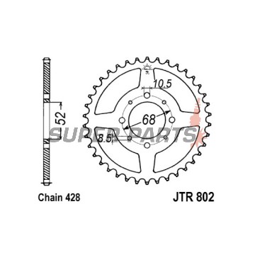 Πίσω γρανάζι -JT- JTR802,50, 50 δόντια, ατσάλινο, Kawasaki KC 100 1980, KE 100 1979, 1992-1999, 2001, KH 100 1978, KM 100 1976-1978, Suzuki A 100 1977-1980, A 80 1974-1976, DS 80 1978-1979, 1982-2000, FL 125 2007-2010, GP 100 1978
