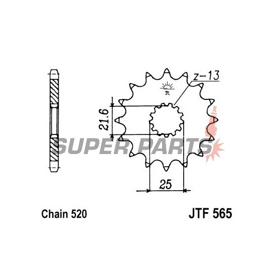 Μπροστινό γρανάζι -JT- JTF565,18, 18 δόντια, Kawasaki EN 650 2015-2020, ER 650 2009-2011, ER-6F 650 2006-2016, ER-6N 650 2005-2015, EX 650 2006-2019, KLE 650 2007-2018, KLX 300 2003-2007, KX 250 1999-2008, W 800 2011-2016, 2019-2020