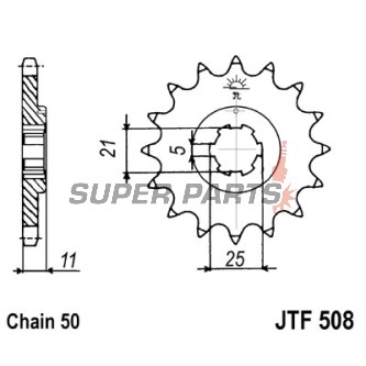 Μπροστινό γρανάζι -JT- JTF508,14, 14 δόντια, Cagiva Ala Rossa 350 1983-1984, Kawasaki H2A 750 1973, H2B 750 1974, H2C 750 1975, KH 400 1976-1978, KH 500 1974