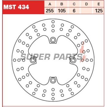 Δίσκος φρένου -TRW- MST434, 255mm, Triumph America 865 + Bonneville/SE/T100 865 + Scrambler 865 + Speed Triple 1050 + Sprint ST/GT/RS 955-1050 + Thruxton 865 + Tiger 800/1050 (1999-2016)
