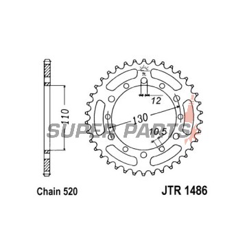 Πίσω γρανάζι -JT- JTR1486,41, 41 δόντια, ατσάλινο, Honda TRX 200 1990-1997, Kawasaki EL 250 1988-1999, 2001-2003, EL 252 2000, EX 250 1986-1987, GPX 400 1987-1988, Yamaha FZ1 1000 2010-2015