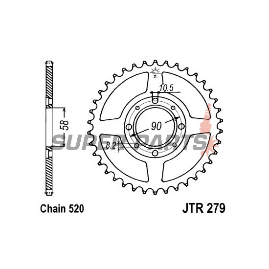 Πίσω γρανάζι -JT- JTR279,32, 32 δόντια, ατσάλινο, Honda CB 200 1974-1979, CB 250 1991-2008, CD 250 1988-1994, CMX 250 1996-1999, MTX 125 1987-1989