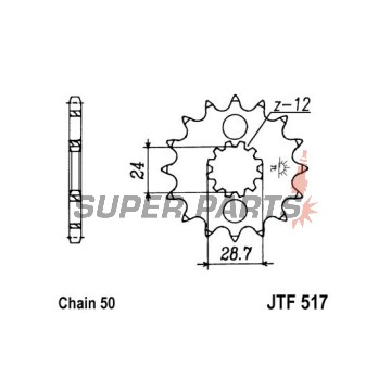 Μπροστινό γρανάζι -JT- JTF517,15, 15 δόντια, Kawasaki GPZ 750 1985-1988, GPZ 900 1984-1994, ZR 1100 1992-1997, ZX 1100 1993-2001, ZX-12R 1200 2000-2005, ZX-14R 1400 2006-2020, ZZR 1100 1993-2001, ZZR 1200 2002-2005, ZZR 1400 2006-2019