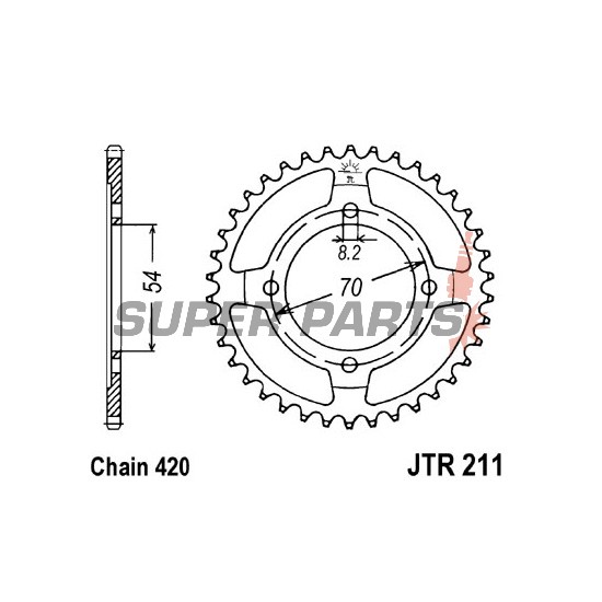 Πίσω γρανάζι -JT- JTR211,39, 39 δόντια, ατσάλινο, Honda C 50 1992-1997, C 90 1981, 1984-2000, 2002