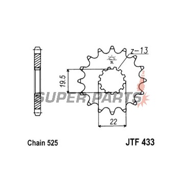 Μπροστινό γρανάζι -JT- JTF433,16, 16 δόντια, Suzuki GSF 400 1990-1995, GSX 400 1986-1992, TS 250 1975-1978, 1980-1981