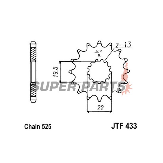 Μπροστινό γρανάζι -JT- JTF433,16, 16 δόντια, Suzuki GSF 400 1990-1995, GSX 400 1986-1992, TS 250 1975-1978, 1980-1981