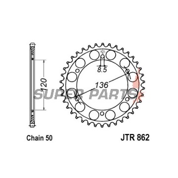 Πίσω γρανάζι -JT- JTR862,45, 45 δόντια, ατσάλινο, Yamaha FZ 600 1986-1989, RD 500 1984-1987, XJ 600 1984-1991, YX 600 1986-1990