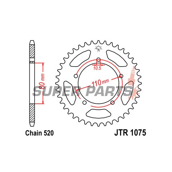 Πίσω γρανάζι -JT- JTR1075,39, 39 δόντια, ατσάλινο, Kymco Venox 250 2004-2009