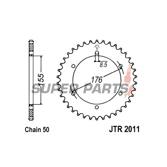 Πίσω γρανάζι -JT- JTR2011,43, 43 δόντια, ατσάλινο, Triumph Daytona 955 1997, 1999-2001, 2003-2006, Speed Triple 1050 2005-2017, 2019, Speed Triple 900 1997-1998, Speed Triple 955 1999-2004, Sprint 1050 2005-2015, Sprint 955 1999-2004