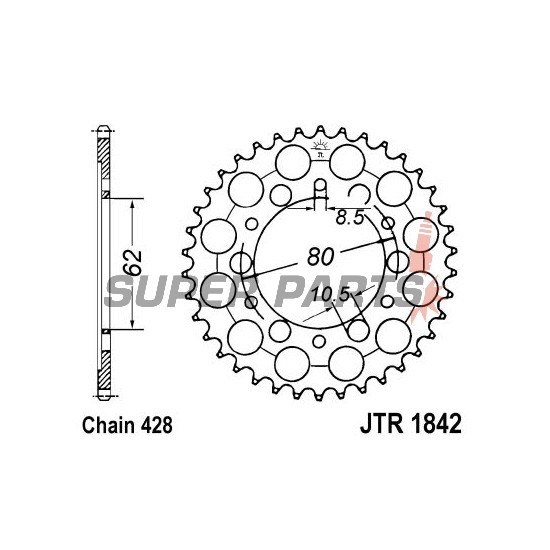 Πίσω γρανάζι -JT- JTR1842,51, 51 δόντια, ατσάλινο, Yamaha AG 200 1984-1994, DT 125 1974, 1976-1977, DT 175 1974-1977, 1979-1981, TW 125 1998-2004, TW 200 1989-2018, TW 225 2002-2006, XT 125 1982-1987, XT 200 1982-1983, XT 350 1985-2000