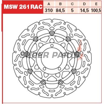 Δίσκος φρένου -TRW- MSW261RAC, 310mm, Triumph Daytona 600/650/675/675R (2002-2012)/Speed Four 600 (2002-2005)/Street Triple 675/675R (2007-2012)/TT 600 (2000-2003)
