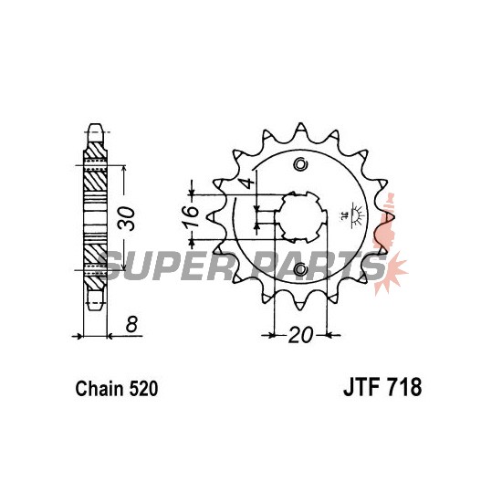 Μπροστινό γρανάζι -JT- JTF718,13, 13 δόντια, Cagiva WMX 125 1989-1992, WMX 250 1987-1988, Husqvarna CR 125 1990-1994, WR 125 1990-1994, WR 250 1990-1991