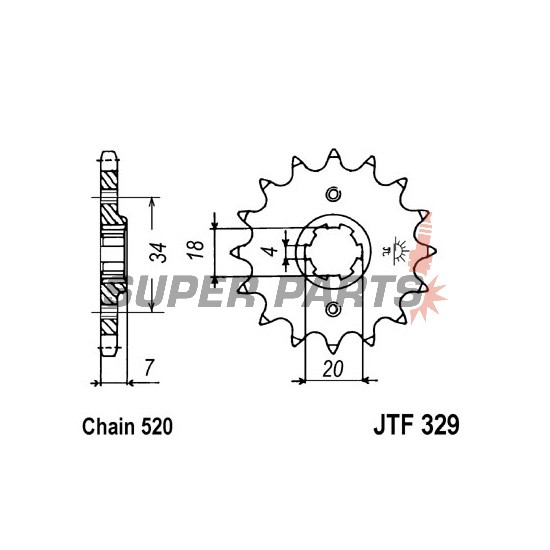 Μπροστινό γρανάζι -JT- JTF329,14, 14 δόντια, Honda MTX 125 1987-1989