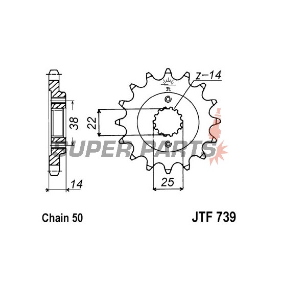 Μπροστινό γρανάζι -JT- JTF739,15, 15 δόντια, Cagiva Elefant 900 1990-1997, Gran Canyon 900 1999