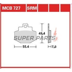 Τακάκια φρένων -TRW- MCB727SRM, sintered, Benelli Adiva 125/150 (1999-2005), Gilera Runner 125/180/200 (2001-2013), Vespa/Piaggio DNA, GT, GTS, GTV, GTX, Hexagon, Granturismo 125/150/200/300 (2000-2016)