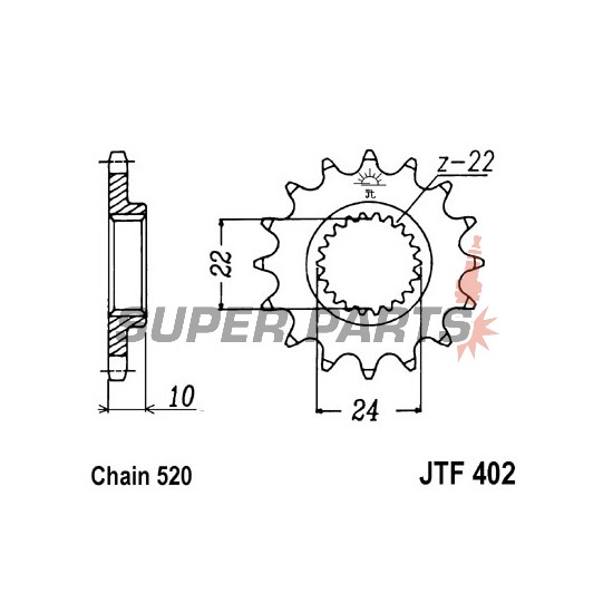 Μπροστινό γρανάζι -JT- JTF402,15, 15 δόντια, Aprilia AF1 125 1988-1992, ETX 125 1986-1987, ETX 350 1985-1987, Pegaso 650 1998-2004, Tuareg 125 1986-1987, Tuareg 250 1985-1989, Tuareg 350 1987, BMW F 650 1993-2007
