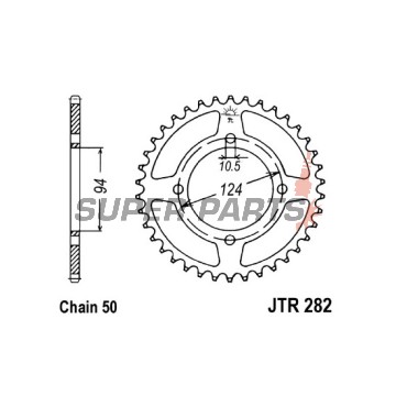 Πίσω γρανάζι -JT- JTR282,37, 37 δόντια, ατσάλινο, Honda CB 500 1972-1977, CB 550 1974-1981