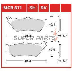 Τακάκια φρένων -TRW- MCB671SH, Aprilia Pegaso 650, BMW F 800 GS, Ducati Scrambler 800, Honda NX Dominator 650, KTM Adventure 990, Moto Guzzi California 1100, Triumph Rocket III 2300, Yamaha XT 660R (1976-2020)
