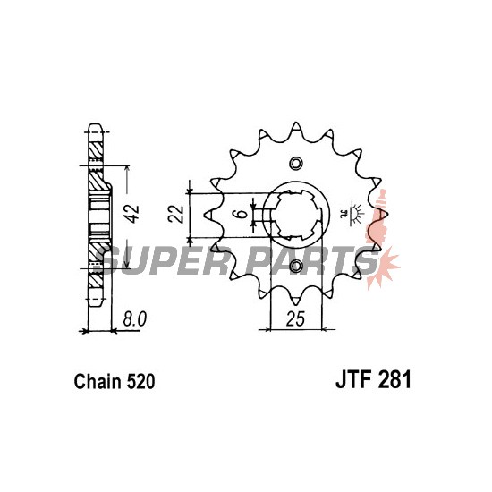 Μπροστινό γρανάζι -JT- JTF281,16, 16 δόντια, Honda CB 250 1980-1984, XR 250 1982-1983, XR 600 1985-1990