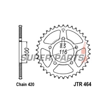 Πίσω γρανάζι -JT- JTR464,50, 50 δόντια, ατσάλινο, Kawasaki KX 60 1983-2003, KX 80 1985, Suzuki RM 60 2003-2005