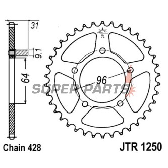 Πίσω γρανάζι -JT- JTR1250,48, 48 δόντια, ατσάλινο, Honda NX 125 1988, 1990