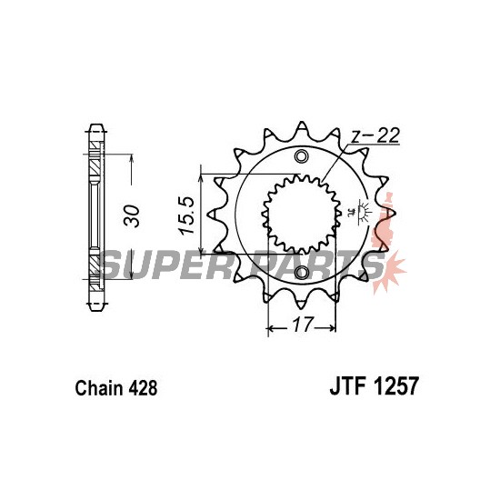Μπροστινό γρανάζι -JT- JTF1257,15, 15 δόντια, Honda CR 80 1996-2002, CR 85 2003, 2005-2007