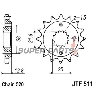 Μπροστινό γρανάζι -JT- JTF511,14, 14 δόντια, Kawasaki KL 650 1990-1991, KLR 650 1990-2017, KLX 650 1993-1996