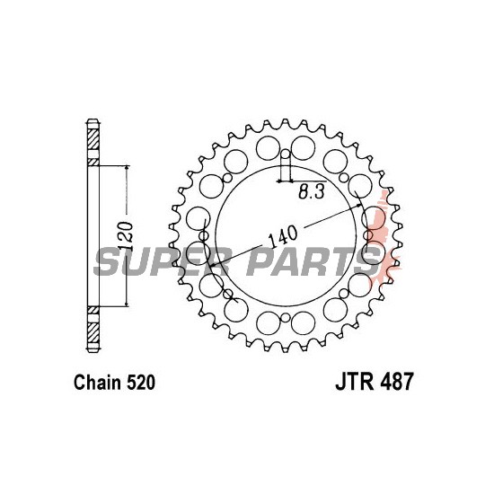 Πίσω γρανάζι -JT- JTR487,47, 47 δόντια, ατσάλινο, Kawasaki BJ 250 1994-1999, KL 650 1989-1991, KLE 500 1991-2007, KLR 650 1987-2015, KLX 650 1993-1996
