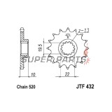 Μπροστινό γρανάζι -JT- JTF432,11, 11 δόντια, Betamotor Jonathan 350 2001-2010, Kawasaki KLX 400 2003, Suzuki DR 250 1990-1995, DR 350 1990-1999, DR-Z 400 2000-2017, GSF 250 1995-2000, RM 250 2000-2012, RM-X 250 1989-2001