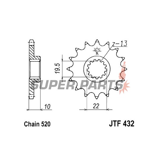 Μπροστινό γρανάζι -JT- JTF432,11, 11 δόντια, Betamotor Jonathan 350 2001-2010, Kawasaki KLX 400 2003, Suzuki DR 250 1990-1995, DR 350 1990-1999, DR-Z 400 2000-2017, GSF 250 1995-2000, RM 250 2000-2012, RM-X 250 1989-2001