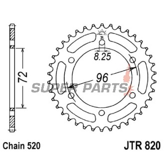 Πίσω γρανάζι -JT- JTR820,42, 42 δόντια, ατσάλινο, Suzuki DR 250 1982-1987, SP 250 1982-1985