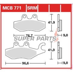 Τακάκια φρένων -TRW- MCB771SRM, sintered, Piaggio Beverly 125-350 (2006-2017), MP3 125-500 (2006-2016), X10 125-500 (2012-2015), X7 125-300 (2007-2014), X8 400 (2006-2008), X9 125-250 (2005-2008)