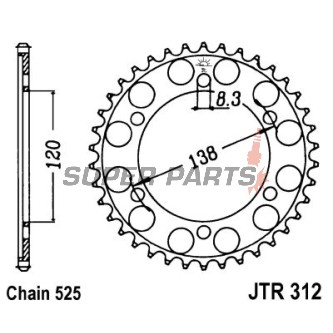 Πίσω γρανάζι -JT- JTR312,38, 38 δόντια, ατσάλινο, Honda RVF 400 1994, RVF 750 1994-1998, VFR 400 1990-1993, VFR 750 1988-1993