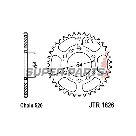 Πίσω γρανάζι -JT- JTR1826,42, 42 δόντια, ατσάλινο, Kawasaki KFX 400 2003-2006, KSF 400 2003-2006, Suzuki GS 300 1982-1985, LT 160 1989-2001, 2003-2004, LT 230 1985-1993, LT 250 1985-1990, 1992-1993, LT-F 160 1991-2004, LT-Z 400 2002-2008
