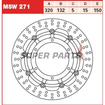 Δίσκος φρένου -TRW- MSW271, 320mm, Yamaha XT660X Supermoto (2004-2016)