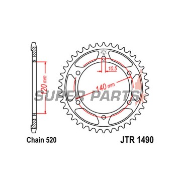 Πίσω γρανάζι -JT- JTR1490,43, 43 δόντια, ατσάλινο, Kawasaki EN 500 1990-2009, W 800 2011-2016, ZX-4 400 1988, ZX-6R 600 1996-1997, ZXR 400 1988-1989