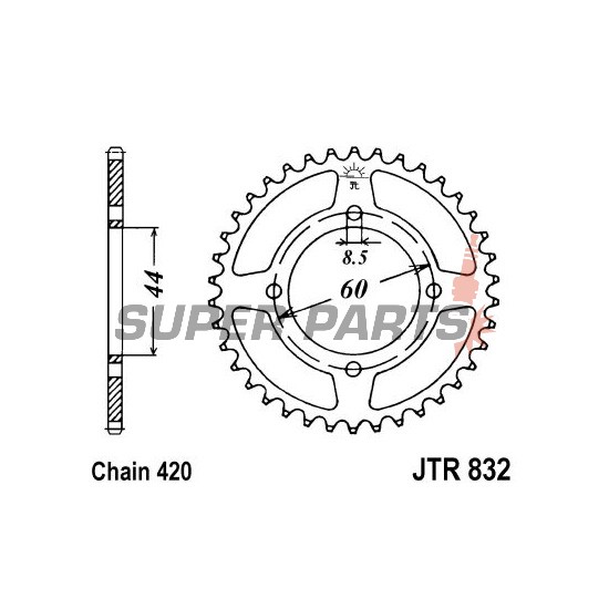 Πίσω γρανάζι -JT- JTR832,30, 30 δόντια, ατσάλινο, Yamaha DT 50 1978-1998, DT 80 1983, RD 50 1982-1984, RX 50 1983-1984, TY 50 1979-1980, YSR 50 1986-1992