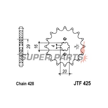 Μπροστινό γρανάζι -JT- JTF425,17, 17 δόντια, Suzuki RG (RGV) 125 1992-1996, TSR 125 1989