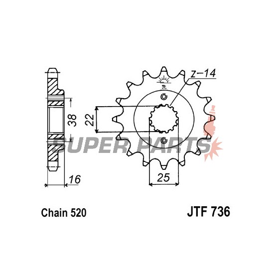 Μπροστινό γρανάζι -JT- JTF736,13, 13 δόντια, Ducati 748 748 1995-2003, 851 851 1988-1992, 888 888 1993-1994, 900 900 1992-1997, Biposto 748 1995-2003, MH 900 2001-2002, Monop. 748 1995-1997, 2001-2002, Monop. 749 2003-2006