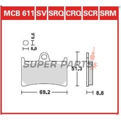Τακάκια φρένων -TRW- MCB611SCR, αγωνιστικά, Yamaha BT Bulldog 1100, FJ-09 900, FJR 1300, FZ1 1000, FZ6 600, FZ8 800, FZS Fazer 600/1000, MT-01/07/09/10, TDM 900, XJR 1300, Tmax 530, XSR 700/900, XT 1200, XV 1700/1900, YZF/R1/R6/R7 600-1000 - 1996-2024