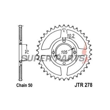 Πίσω γρανάζι -JT- JTR278,38, 38 δόντια, ατσάλινο, Honda CB 250/360 1973-1977, CB 350 1969-1977